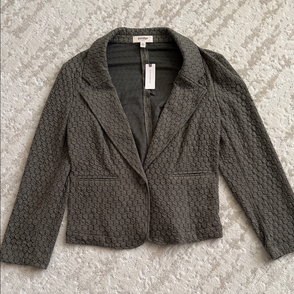 Anthropologie Textured Lightweight Blazer Moss Green Size L (Nwt)